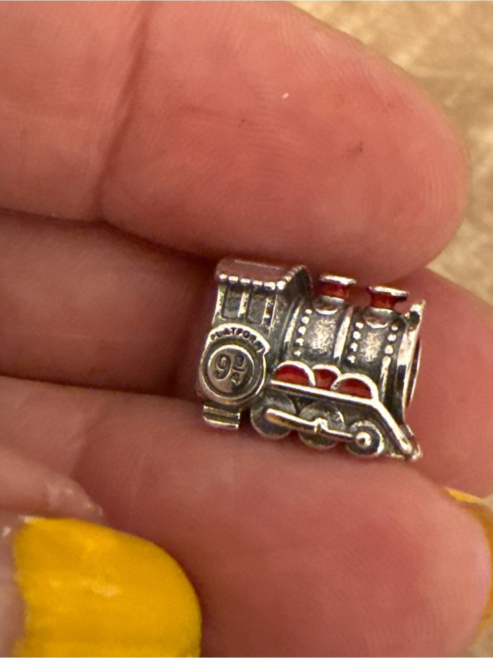 Silver Train Engine Charm - Kids Toy Accessory (Silver, Red Accents)